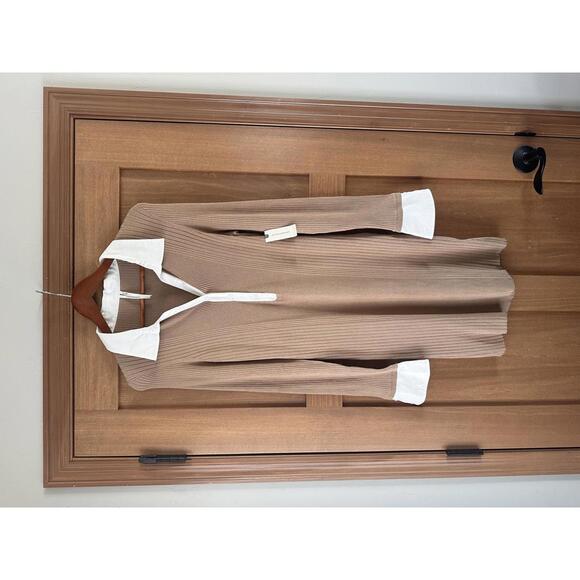 NWT By Anthropologie Ribbed Polo Mini Dress Long Sleeve Tan Women’s size Large - Picture 2 of 12